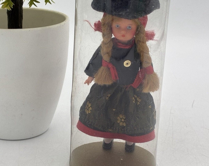 Vintage Austria Souvenir Doll 5” Original Display Tube Folk Costume