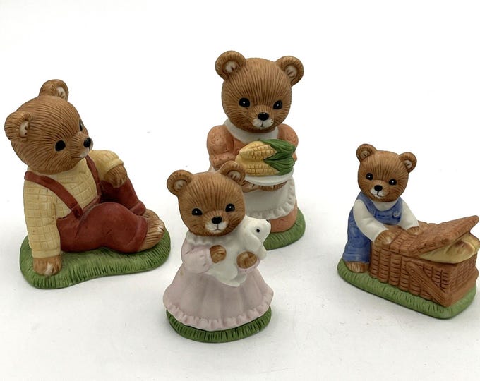 Vintage Homco Home Interiors Picnic Bears Figurine Set 4 Number 1462