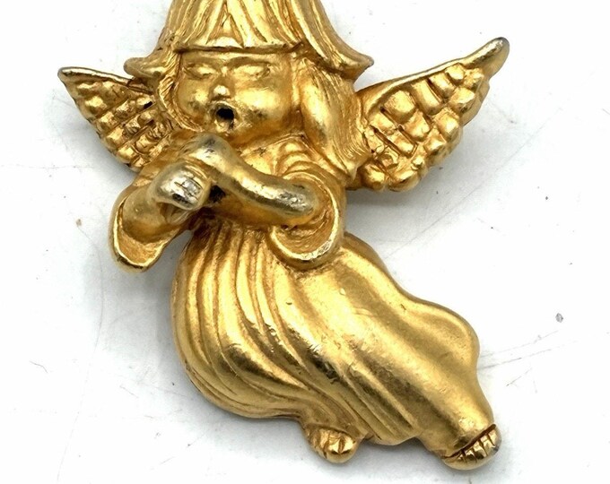 Dario Vintage Goldtone Angel Cherub Brooch Pin Figural Musician As Is