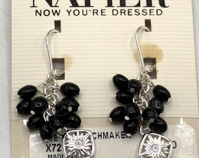 Vintage 2006 Napier Black Bead Dangle Earrings NOS Original Card Y2K