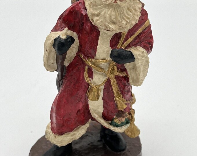 Old World Santa Gifts and Tree Staff Figurine Vintage with Box Broken Staff