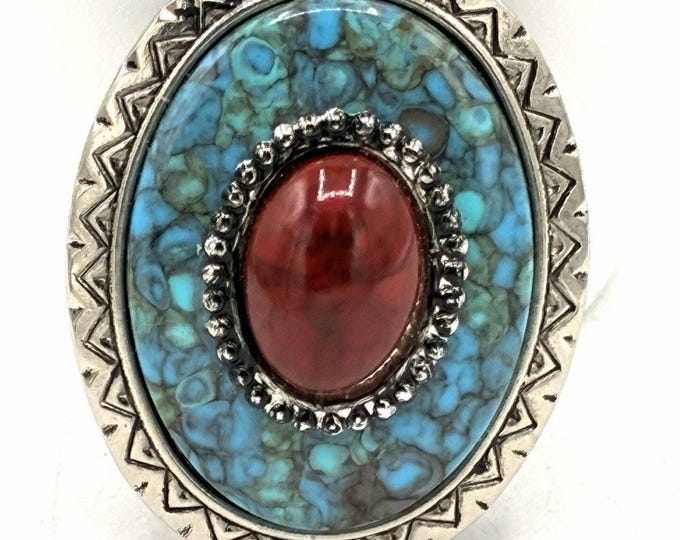 Vintage Nony New York Scarf Clip Faux Turquoise Coral Southwest Boho 1970s