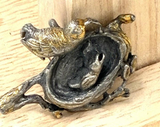 Anson Pewter Bird Nest Pendant Two-Tone Gold Silver Figural Vintage