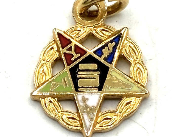 Vintage Order of the Eastern Star Enamel Pendant Charm Gold-Tone