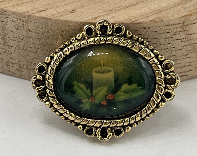 Vintage Camco Forget Me Not Candle Holly Gods Love Is With You Always Brooch Pin