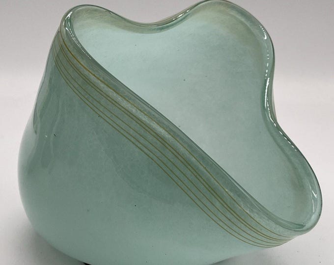 Global Views Opalescent Sea green art glass hand blown candle flower vase heavy
