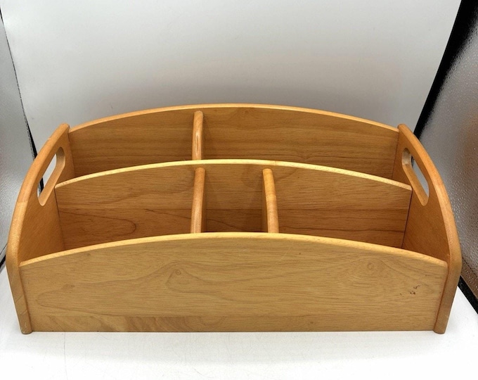 Thailand Wood Letter Organizer – 16" Desktop Mail Caddy Vintage Office Decor