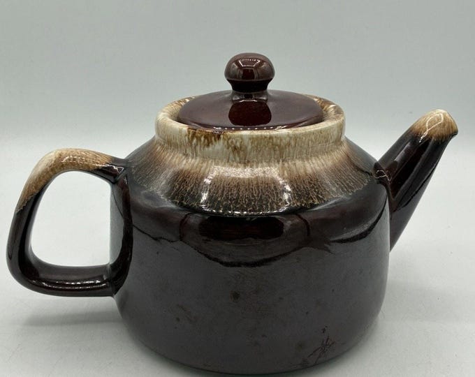 Vintage McCoy USA Brown Drip Glaze Stoneware Teapot 9” Rustic Pottery Lid