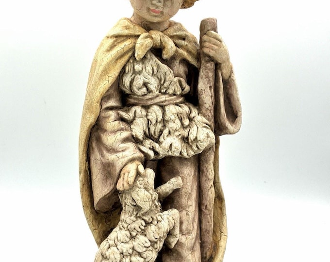 12” Shepherd Lamb Figurine Rustic Religious Nativity Style Crackle Finish