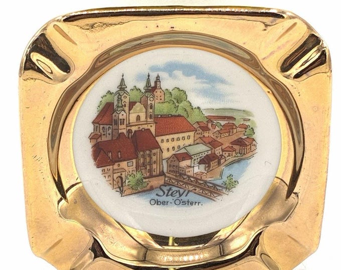 Vintage Lilien Porzellan Austria Steyr Souvenir Ashtray Gold Lustre 3”