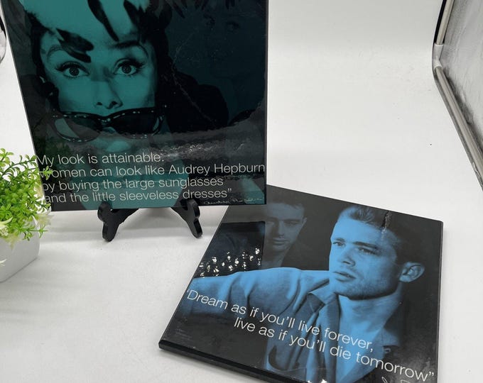set of 2 retro style wall art James Dean Hepburn Quotes 10x10