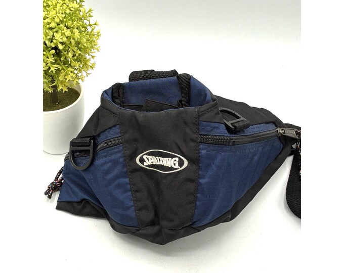 Vintage Spalding Fanny Pack Waist Bag Navy Black Bottle Holder 90s Sport Bag