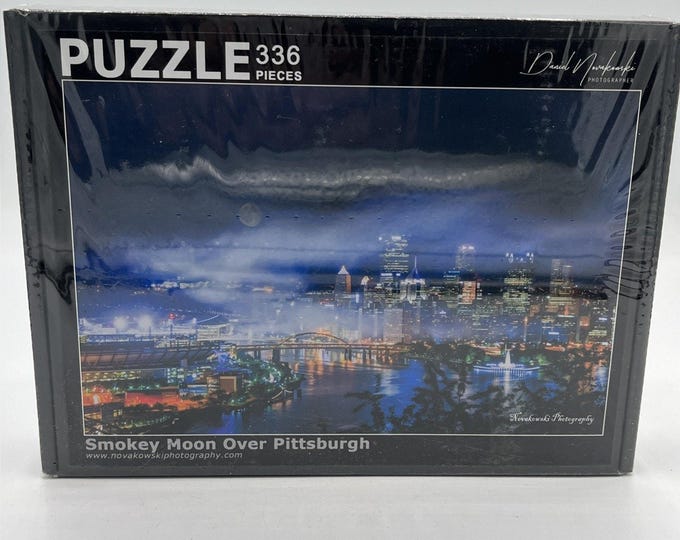 David Nowakowski Smokey Moon Over Pittsburgh 336 Piece Puzzle Sealed