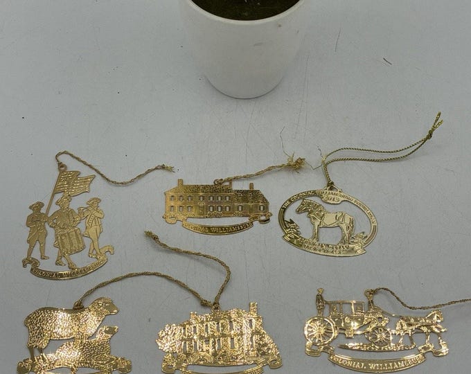 Vintage Colonial Williamsburg Brass Ornament Lot 6 Soldiers Carriage Horse Christmas