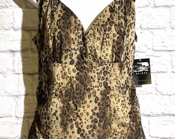 AXCESS Liz Claiborne XL NWT Leopard Animal Print Sleeveless Lined Top Y2K