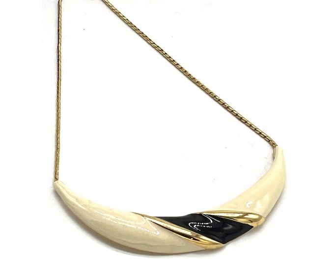 Monet Signed Gold Tone Cream Black Enamel Collar Choker Necklace MCM