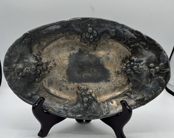Antique Homan Quadruple Silver Plate Tray 1685 Grapevine Repousse 1903 Patina