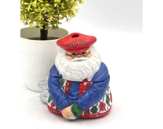 Santa Claus Golf Ceramic Pencil Tee Holder Desktop Caddy Lidded Jar Christmas