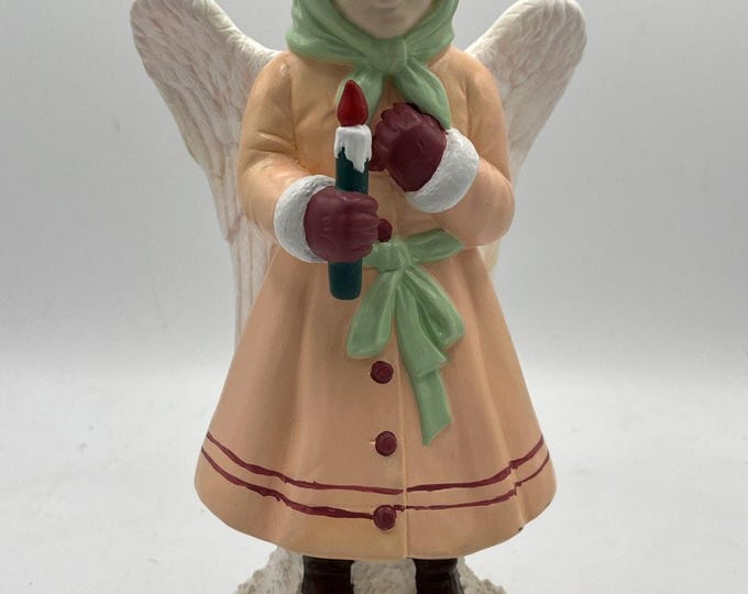 Vtg Christmas Winter Snow Angel Holding Candle Figurine Enesco? 1995 Babushka