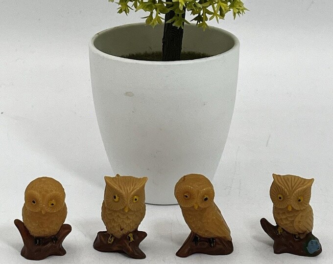 Vintage 1970s Owl Pencil Toppers – Set of 4 Hard Plastic Hong Kong Retro School Supplies