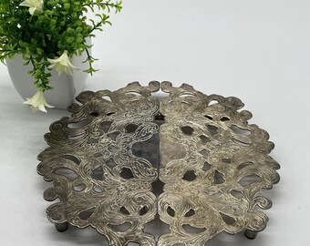 Royal Limited Silver Plate Adjustable Footed Trivet Reticulated 8 to 11"