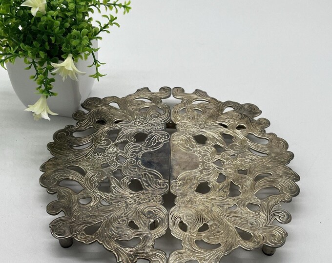 Royal Limited Silver Plate Adjustable Footed Trivet Reticulated 8 to 11"