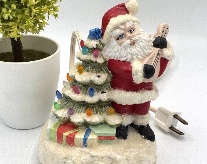 Vintage Lighted Ceramic Santa – Christmas Tree Figurine with Textured Snow 6 Inch