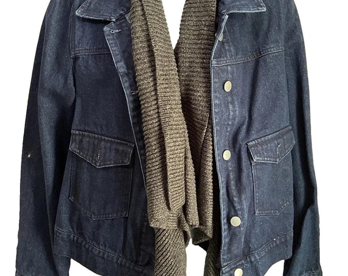 Bagatelle Collection Denim Jacket Chunky Knit Shawl Inset Women’s Size M