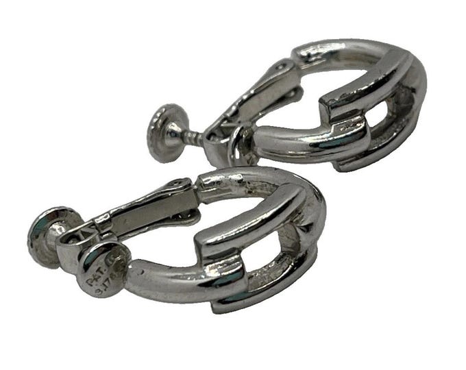 Vintage Vendome Signed Silver Tone Chain Link Hoop Screw Back Earrings