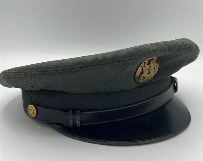 Vintage US Army Officer’s Cap Hat Eagle Cap Badge 1960s? -6 3/8