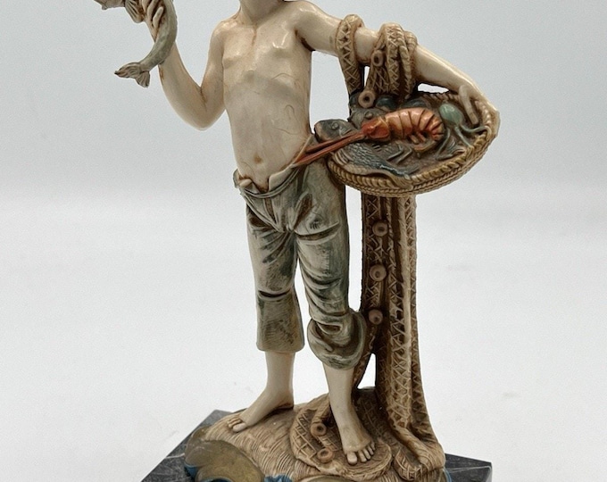 Roman Fontanini Italy figurine Simonelli Depose Carrara Marble Fish Basket Lobst