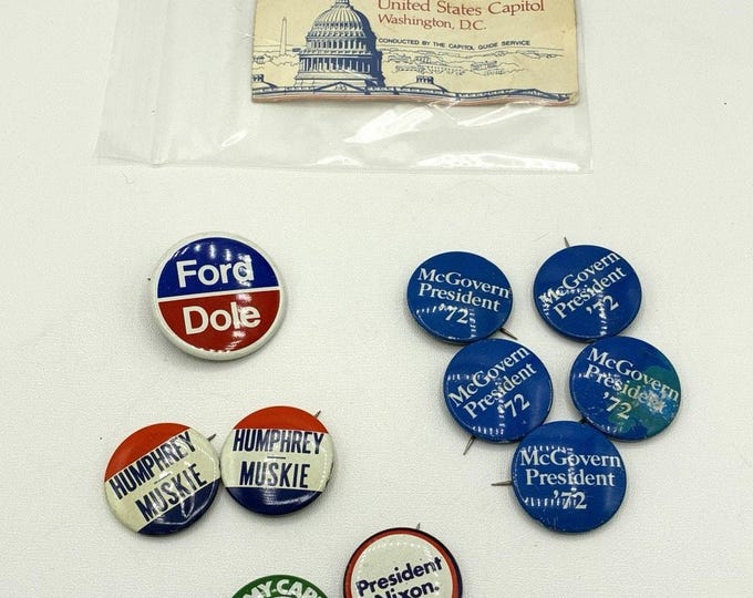 Vintage Presidential Campaign Button Lot Nixon McGovern Carter Political Pins Capitol Pass