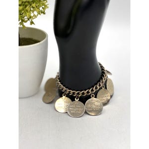Vintage Ten Commandments Charm Bracelet Gold Tone 10 Disc Charms Religious