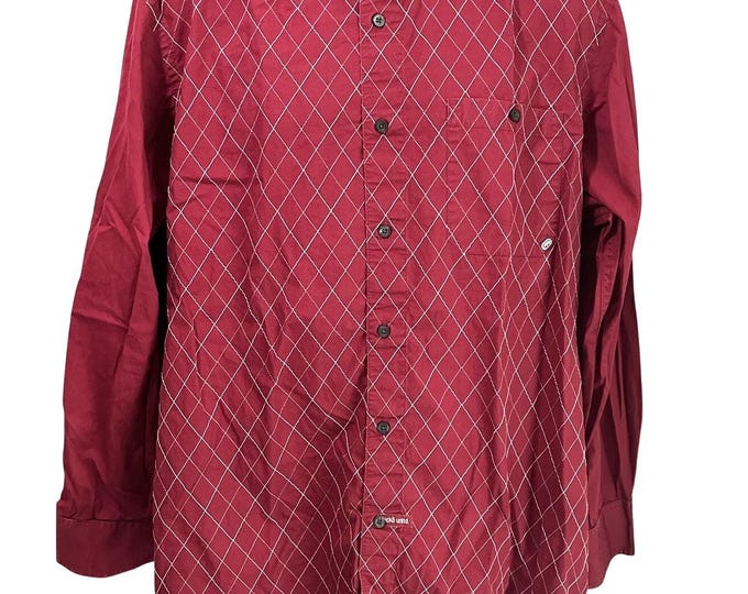 Vtg Ecko Unltd Men XL Maroon LS Button Shirt Diamond Argyle Embroidered Y2K