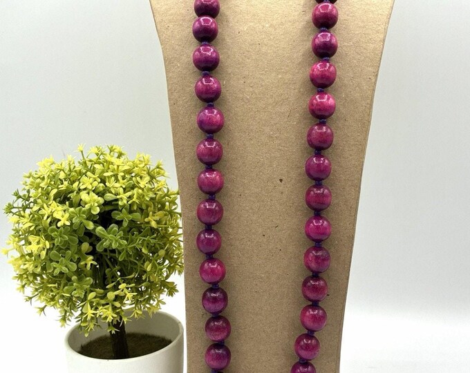Vintage Cranberry Pink Dyed Wood Bead Necklace 29 Inch Purple Spacers