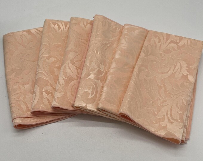 Set of 6 Vintage Peach Coral Floral Napkins • Textured Poly‑Cotton Table Linens