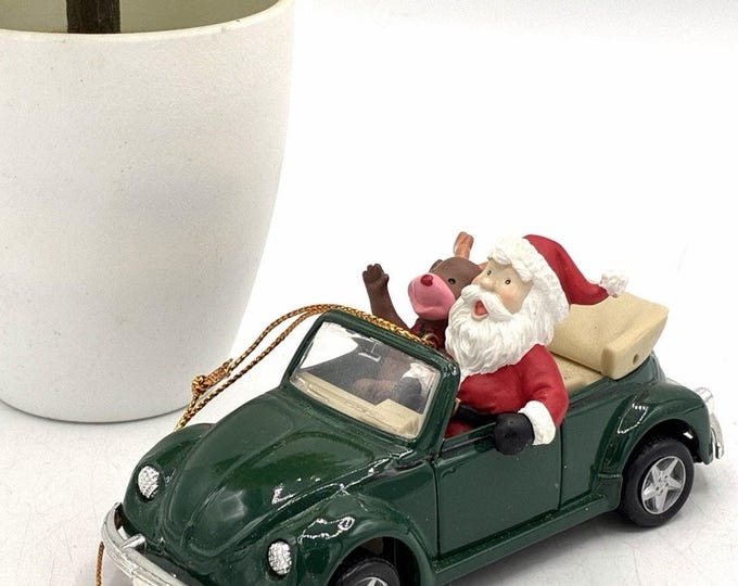 Maisto VW 1303 Cabriolet 1/36 Diecast Christmas Ornament Santa Reindeer Green