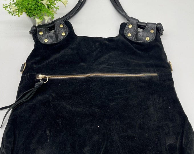 Pietro Alessandro New York Black Suede Leather Hobo Shoulder Bag Large Boho
