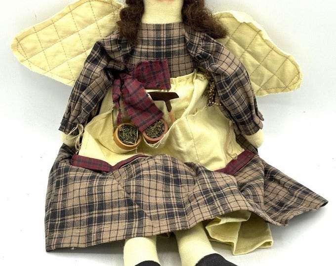 Vintage Handmade Primitive Gardening Angel Rag Doll Folk Art 16” Garden