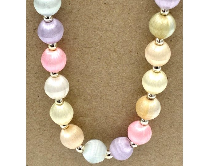 Vintage Pastel Silk Thread Wrapped Bead Necklace 28 Inch No Clasp