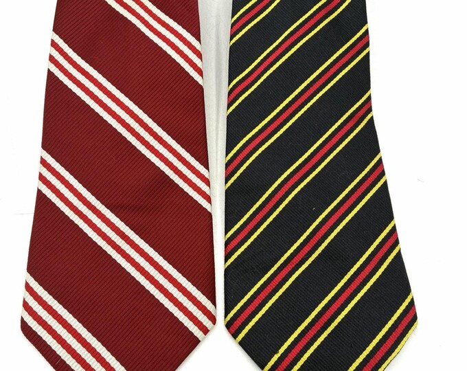 Vintage Wide Stripe Tie Lot of 2 Qiana by Donegal Burgundy Navy Italy