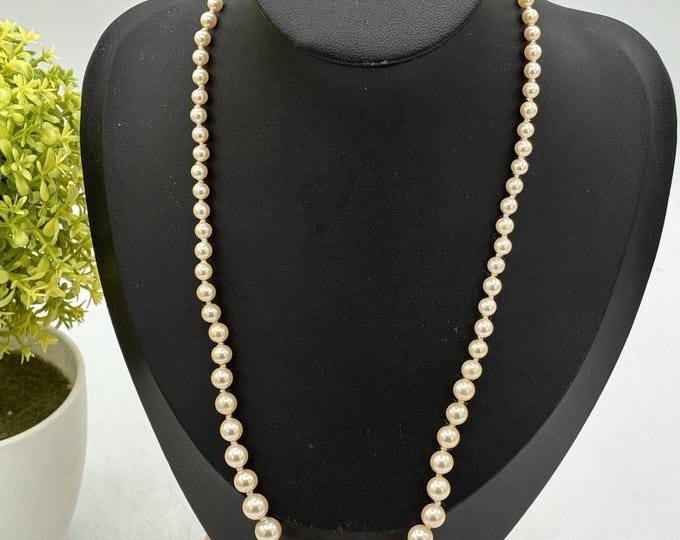 Vintage Monet Graduated Faux Pearl Necklace 17.5” Knotted Cream Signed Clasp