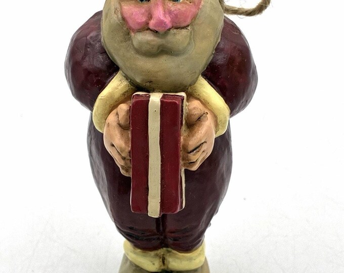 Vintage 2001 Santa Claus Resin Christmas Ornament 4.5” Primitive Folk Style