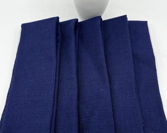 Set of 5 Navy Blue Linen Dinner Napkins 16x17 Serged Edge Farmhouse Table