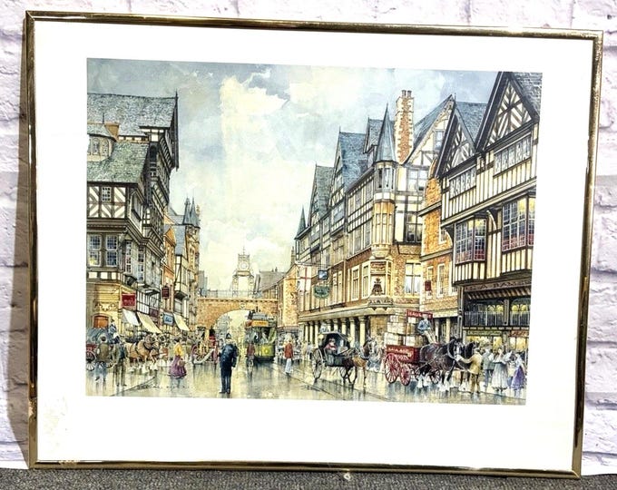 Brian Eden Framed Print — Chester Tudor Street Scene, Vintage Wall Art (Lightweight Frame)