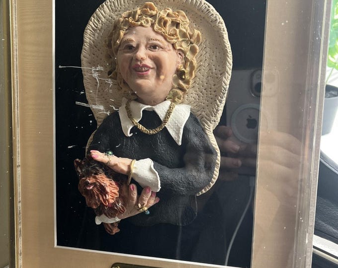 Vintage C Hershey Clay 3D Shadowbox “Puppy Love” Woman W/ Yorkie Artwork RARE