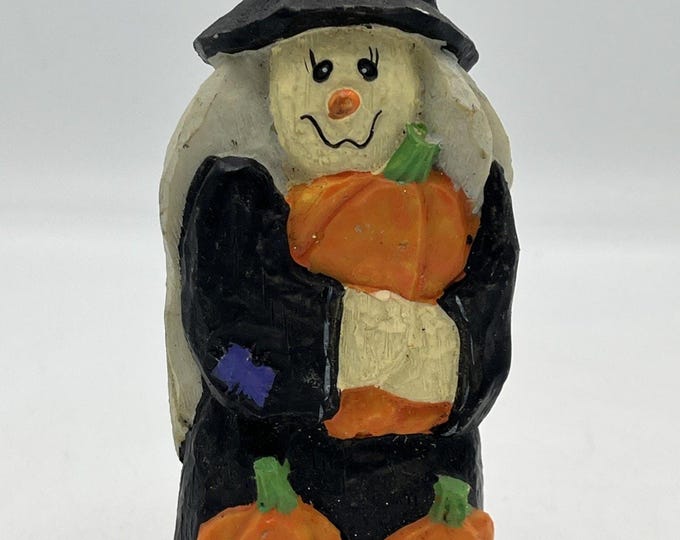 Vintage 1996 Heritage Pottery Halloween Witch Pumpkin Figurine Folk Decor
