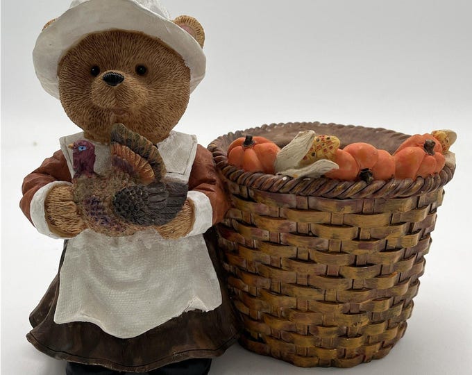 Vtg 90s Thanksgiving Pilgrim Bear Planter Centerpiece Decor Berkshire IVY Gardens
