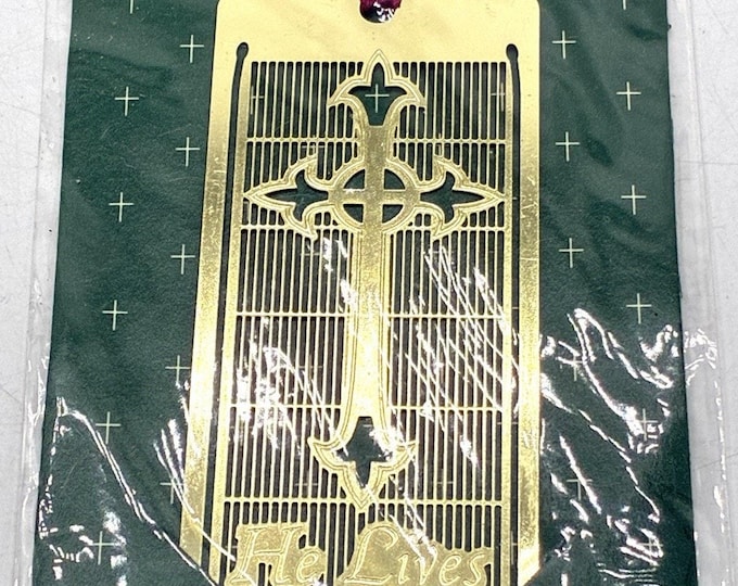 Dicksons 18K Gold Plated Cross Bookmark He Lives Christian Religious NOS