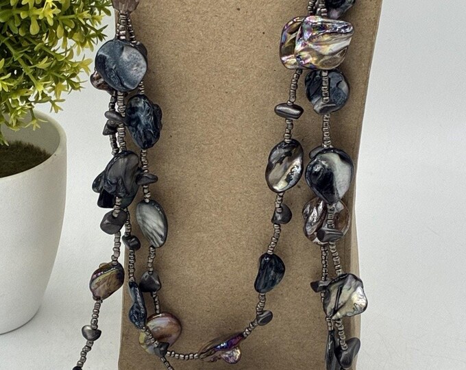 Sonoma Life and Style 28” Iridescent Shell Statement Necklace Gray Pink Beads